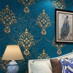 papier peint baroque vintage louis bleu et or